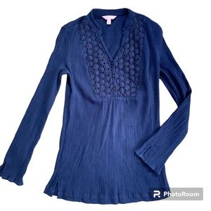 Lilly Pulitzer Freya Tunic Top, Small, Navy, EUC, Stretch, Coastal Resort wear